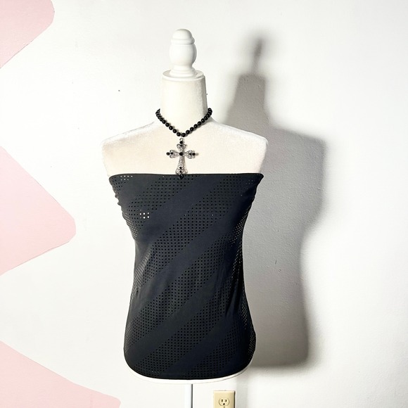 Express Tops - Vtg Y2K Express Tube Top Small Black Sequin Polka Dot 2007 Gothic